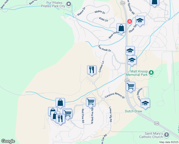map of restaurants, bars, coffee shops, grocery stores, and more near 2100 Frostwood Drive in Park City