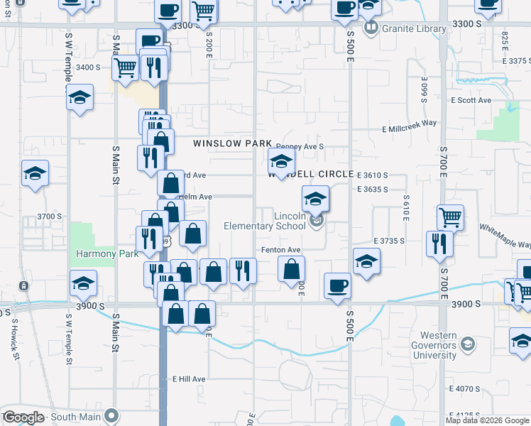 map of restaurants, bars, coffee shops, grocery stores, and more near 324 Buchanan Street South in South Salt Lake