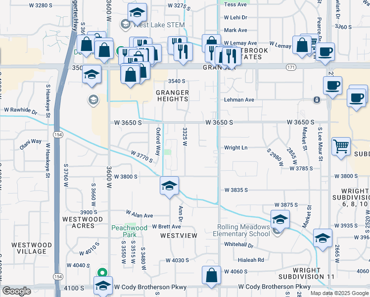 map of restaurants, bars, coffee shops, grocery stores, and more near 3753 3325 West in West Valley City