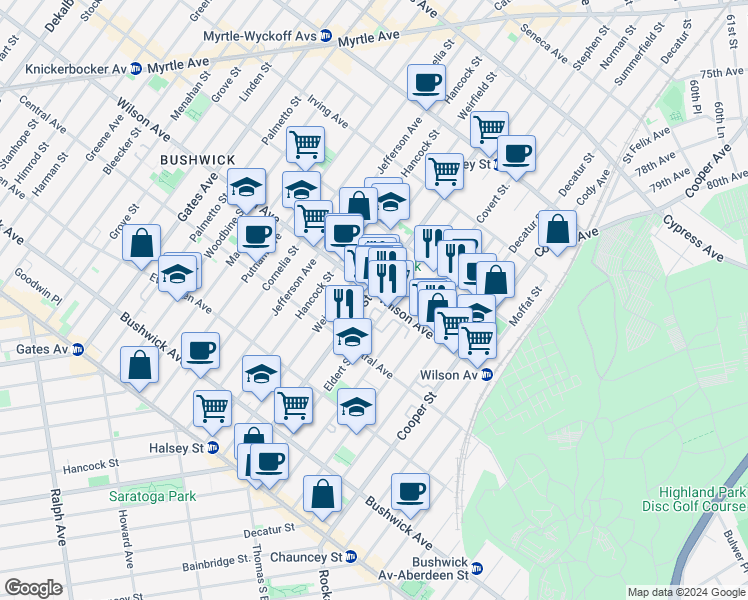 map of restaurants, bars, coffee shops, grocery stores, and more near in Brooklyn