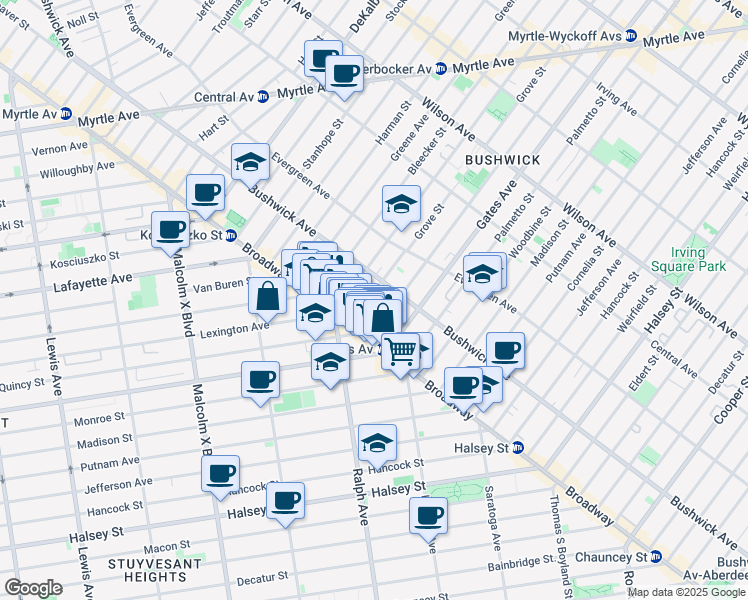 map of restaurants, bars, coffee shops, grocery stores, and more near in Brooklyn