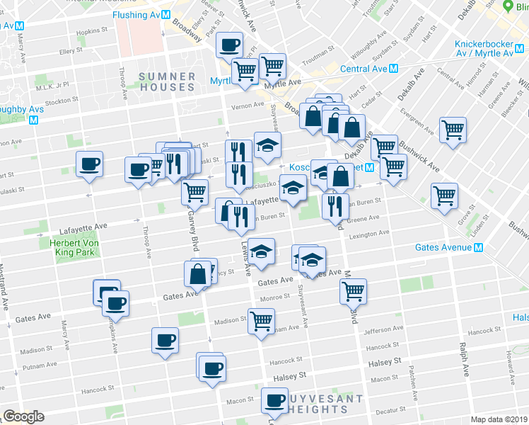 map of restaurants, bars, coffee shops, grocery stores, and more near 829A Greene Avenue in Brooklyn