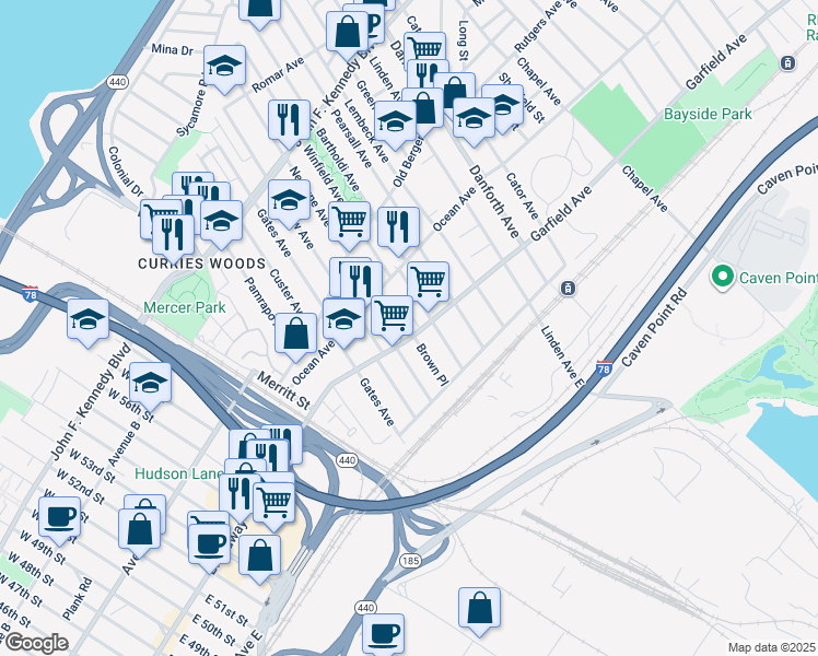 map of restaurants, bars, coffee shops, grocery stores, and more near 170 Garfield Avenue in Jersey City