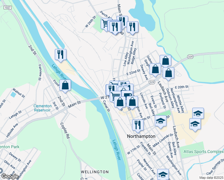 map of restaurants, bars, coffee shops, grocery stores, and more near 2110 Cross Country Road in Northampton