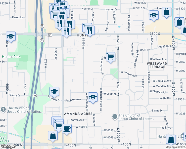 map of restaurants, bars, coffee shops, grocery stores, and more near 5379 West 3710 South in West Valley City