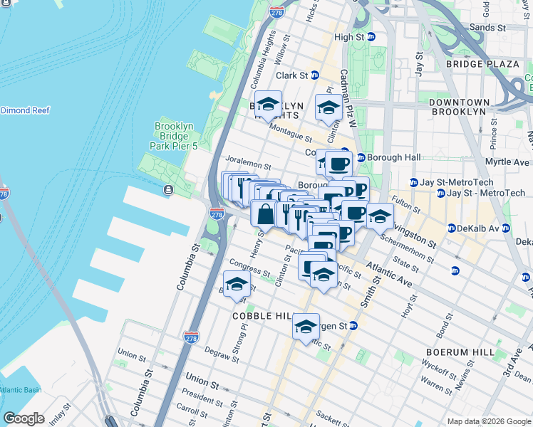 map of restaurants, bars, coffee shops, grocery stores, and more near in Brooklyn