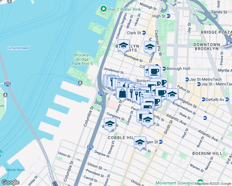 map of restaurants, bars, coffee shops, grocery stores, and more near in Brooklyn