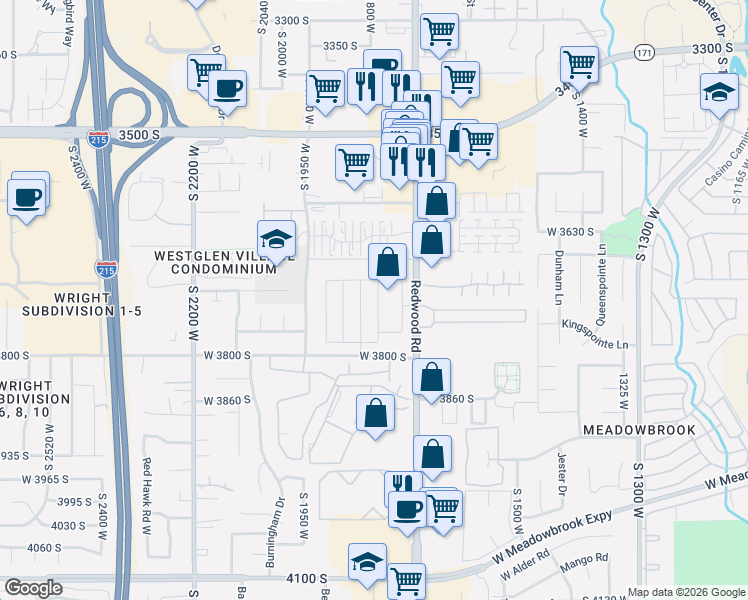 map of restaurants, bars, coffee shops, grocery stores, and more near 3770 South Redwood Road in West Valley City