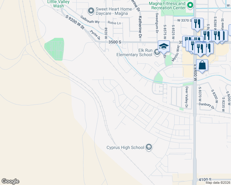 map of restaurants, bars, coffee shops, grocery stores, and more near 3716 South Alluvial Drive in Magna