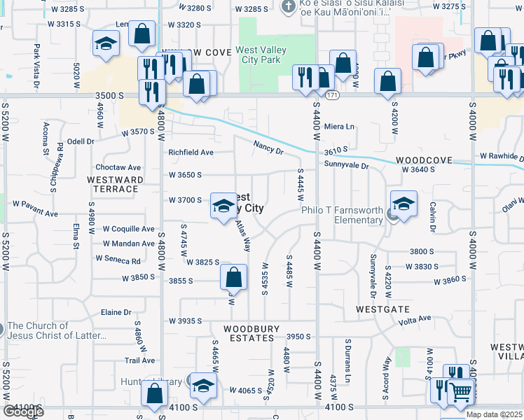 map of restaurants, bars, coffee shops, grocery stores, and more near 4334 Links Drive in West Valley City