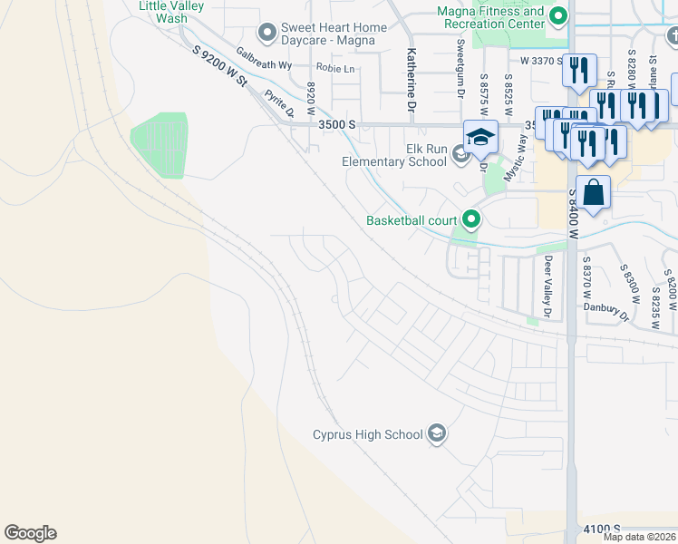 map of restaurants, bars, coffee shops, grocery stores, and more near 3716 South Alluvial Drive in Magna