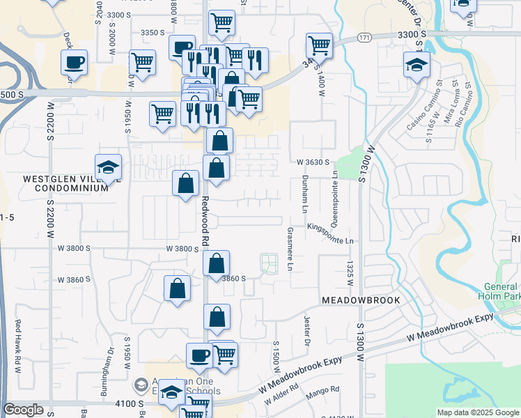 map of restaurants, bars, coffee shops, grocery stores, and more near 3699 Angelico Court in West Valley City