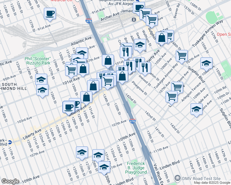 map of restaurants, bars, coffee shops, grocery stores, and more near in Queens