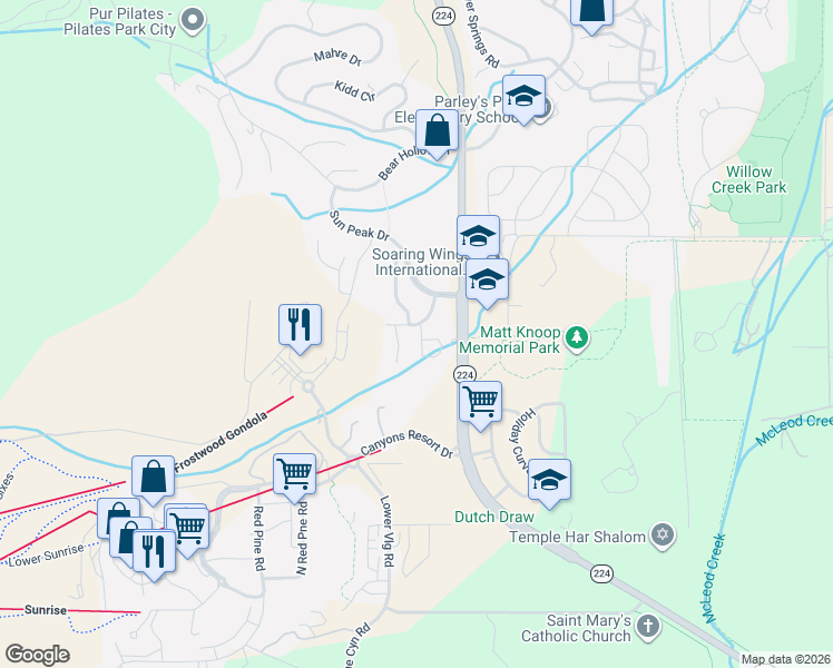 map of restaurants, bars, coffee shops, grocery stores, and more near 3995 North Timber Wolf Lane in Park City