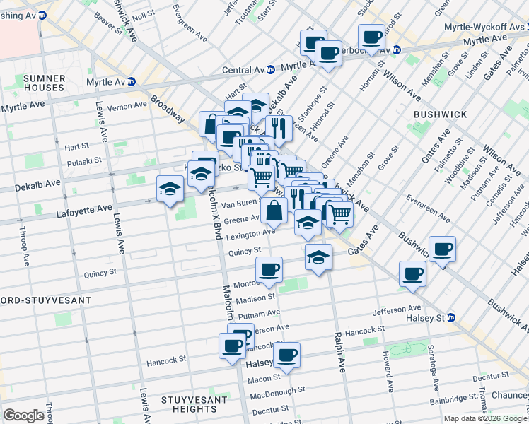 map of restaurants, bars, coffee shops, grocery stores, and more near in Brooklyn
