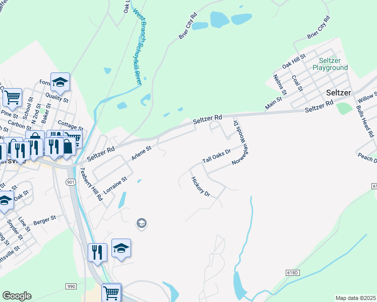 map of restaurants, bars, coffee shops, grocery stores, and more near Messner in Minersville
