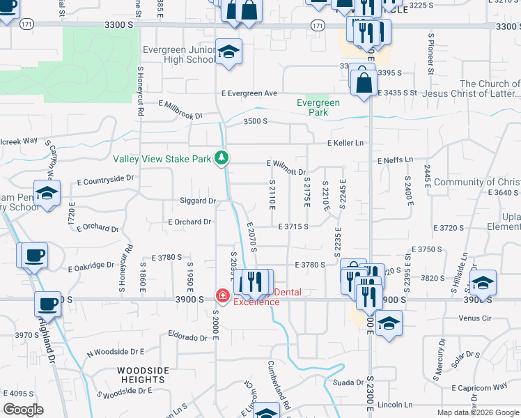 map of restaurants, bars, coffee shops, grocery stores, and more near 3646 South 2110 East in Salt Lake City