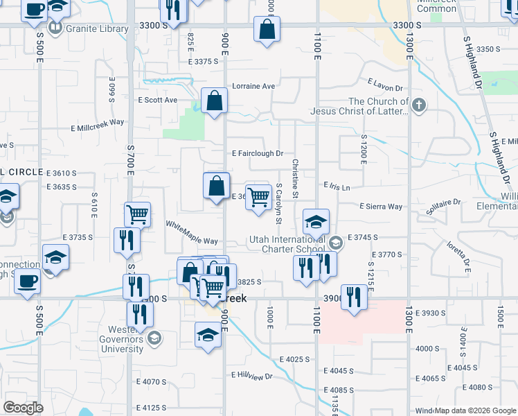 map of restaurants, bars, coffee shops, grocery stores, and more near 943 East 3665 South in Millcreek