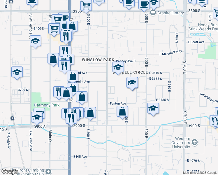map of restaurants, bars, coffee shops, grocery stores, and more near 325 South Lincoln Park Drive in South Salt Lake