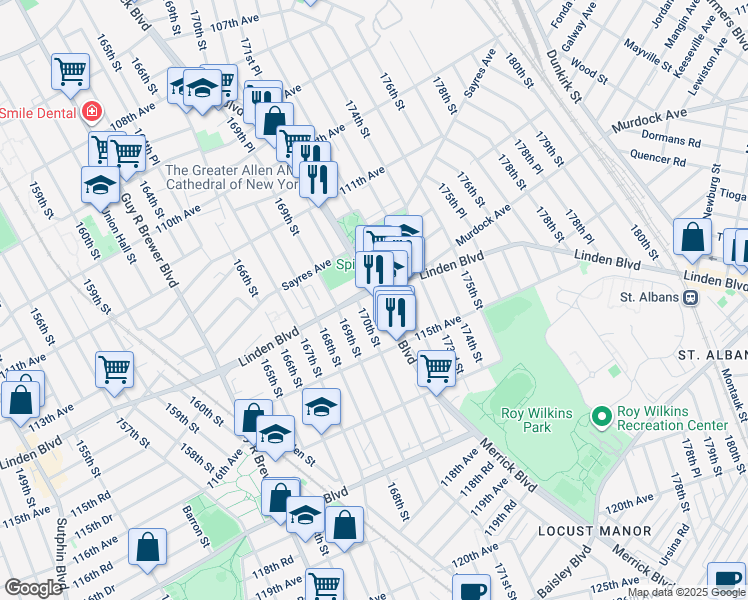 map of restaurants, bars, coffee shops, grocery stores, and more near in Queens