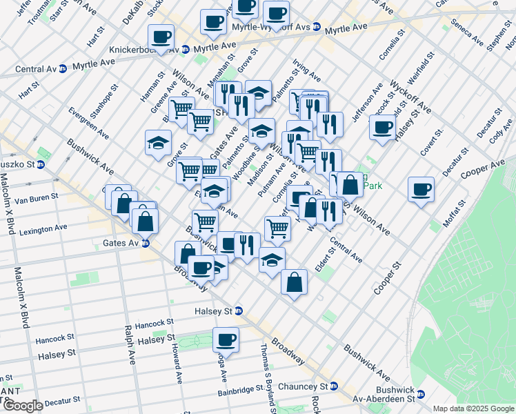 map of restaurants, bars, coffee shops, grocery stores, and more near in Brooklyn