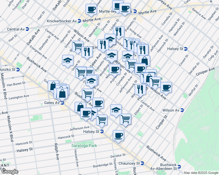 map of restaurants, bars, coffee shops, grocery stores, and more near in Brooklyn