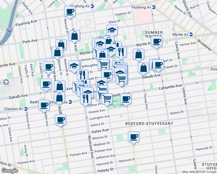 map of restaurants, bars, coffee shops, grocery stores, and more near in Brooklyn