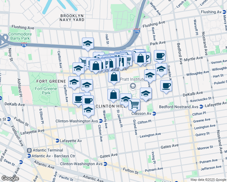 map of restaurants, bars, coffee shops, grocery stores, and more near in Brooklyn