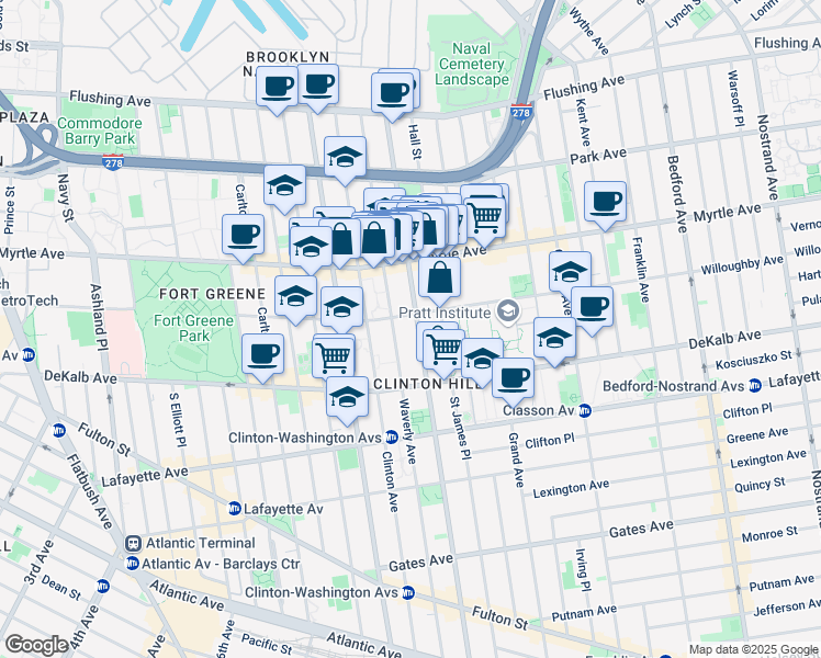 map of restaurants, bars, coffee shops, grocery stores, and more near in Brooklyn
