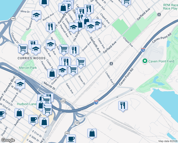 map of restaurants, bars, coffee shops, grocery stores, and more near 242 Garfield Avenue in Jersey City