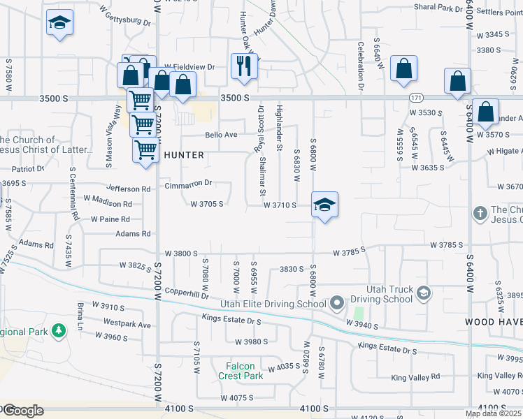 map of restaurants, bars, coffee shops, grocery stores, and more near 6935 West 3710 South in West Valley City