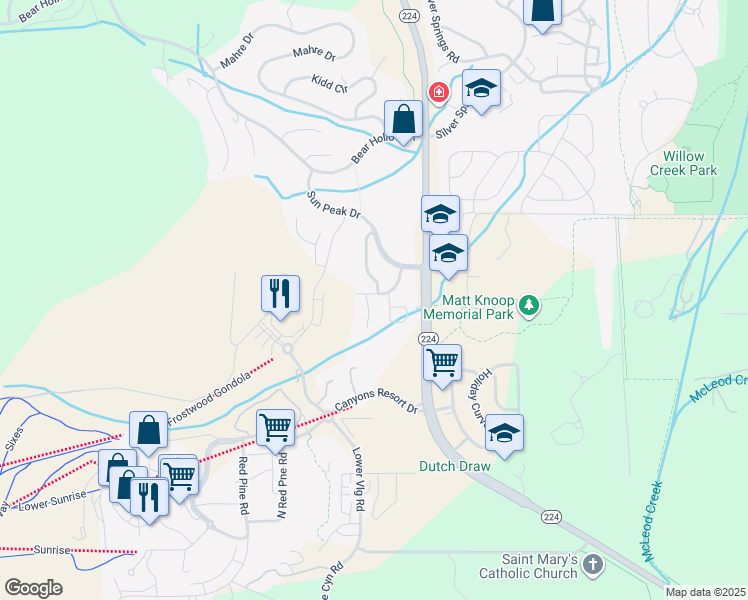 map of restaurants, bars, coffee shops, grocery stores, and more near 3996 Voelker Court in Park City