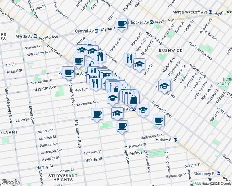 map of restaurants, bars, coffee shops, grocery stores, and more near 13 Goodwin Place in Brooklyn