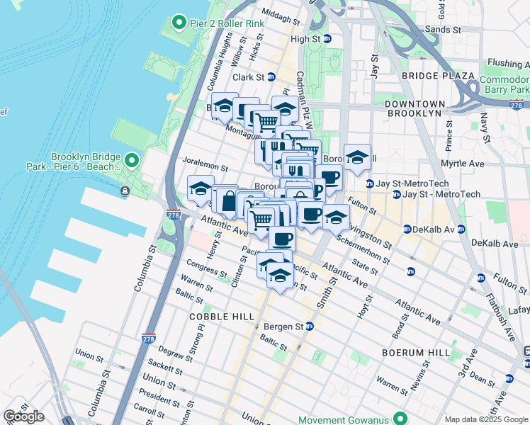 map of restaurants, bars, coffee shops, grocery stores, and more near in Brooklyn