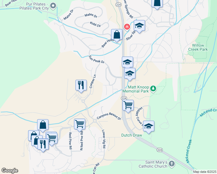 map of restaurants, bars, coffee shops, grocery stores, and more near 3996 Voelker Court in Park City