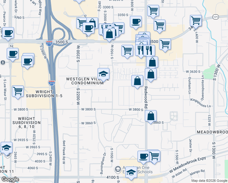 map of restaurants, bars, coffee shops, grocery stores, and more near 3731 South 1950 West in West Valley City