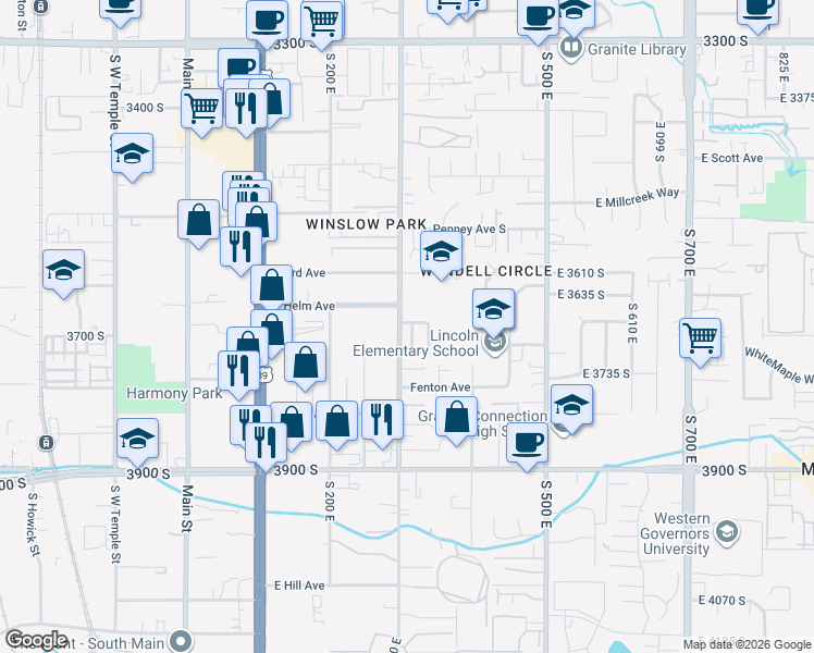 map of restaurants, bars, coffee shops, grocery stores, and more near 325 South Lincoln Park Drive in South Salt Lake
