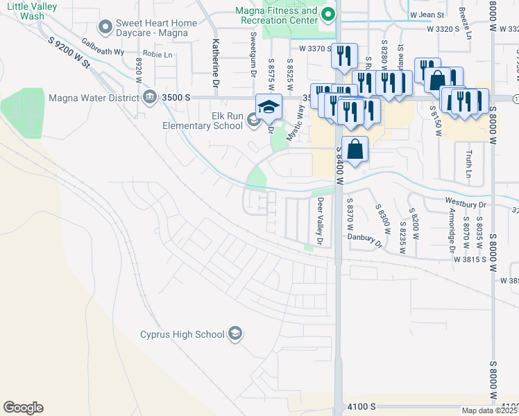 map of restaurants, bars, coffee shops, grocery stores, and more near 8602 West Ambiance Court in Magna