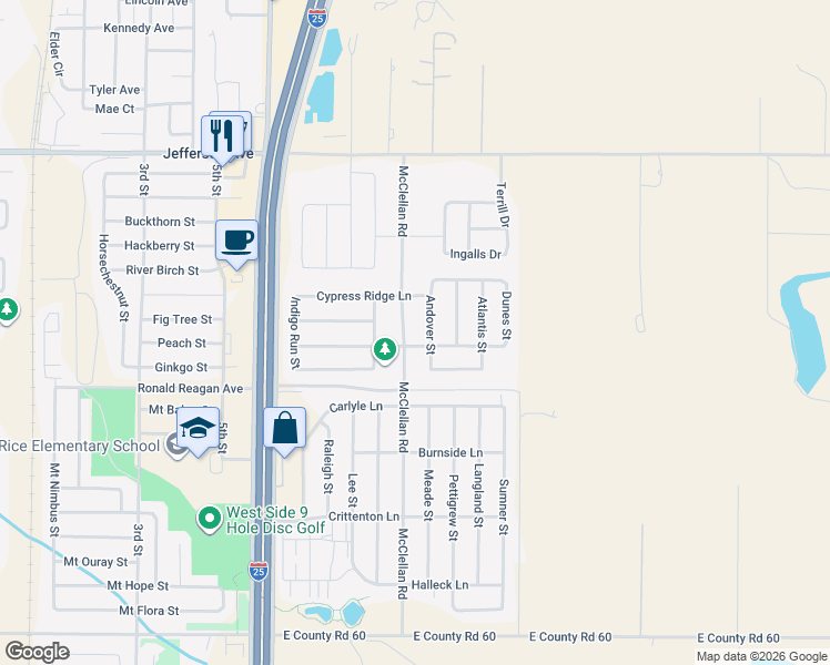 map of restaurants, bars, coffee shops, grocery stores, and more near 7367 McClellan Road in Wellington