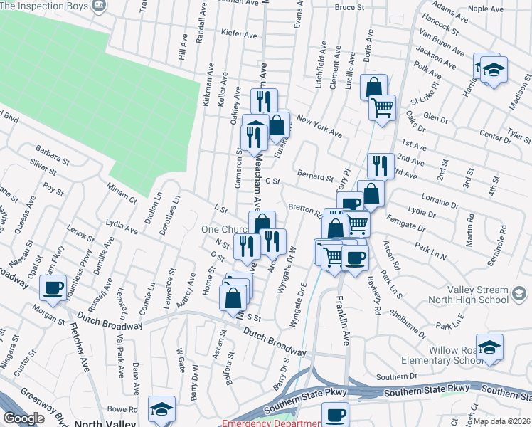 map of restaurants, bars, coffee shops, grocery stores, and more near 578 Rye Court in Valley Stream