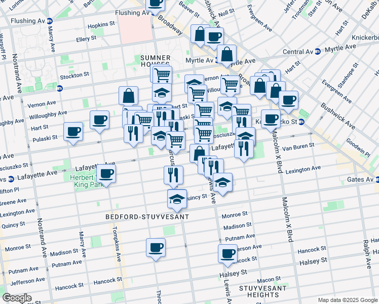 map of restaurants, bars, coffee shops, grocery stores, and more near 408 Kosciuszko Street in Brooklyn