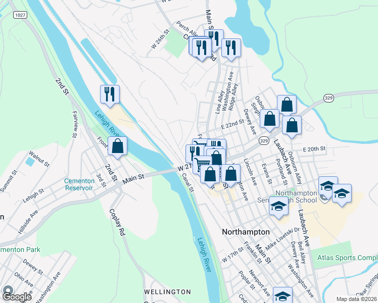 map of restaurants, bars, coffee shops, grocery stores, and more near 2172 Franklin Street in Northampton