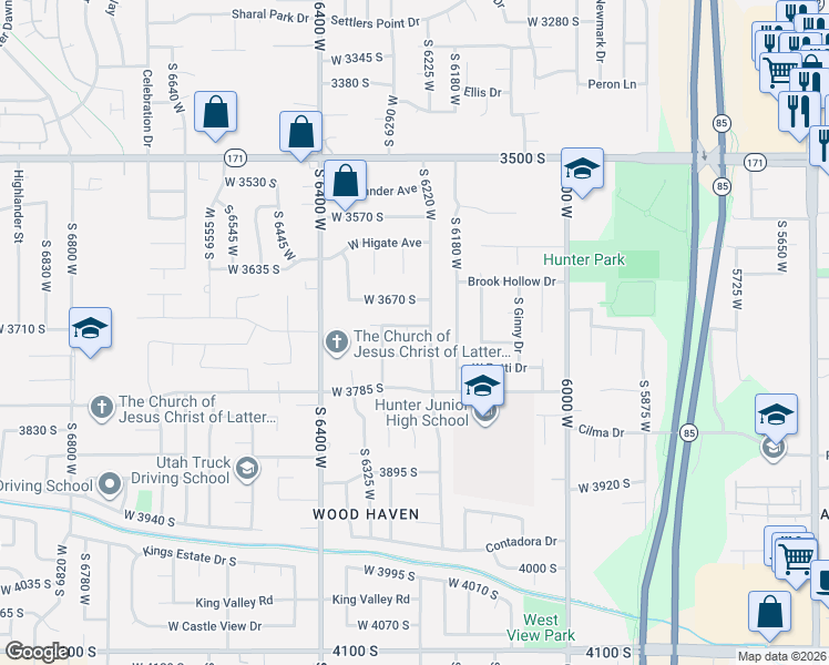 map of restaurants, bars, coffee shops, grocery stores, and more near 6282 West 3705 South in West Valley City