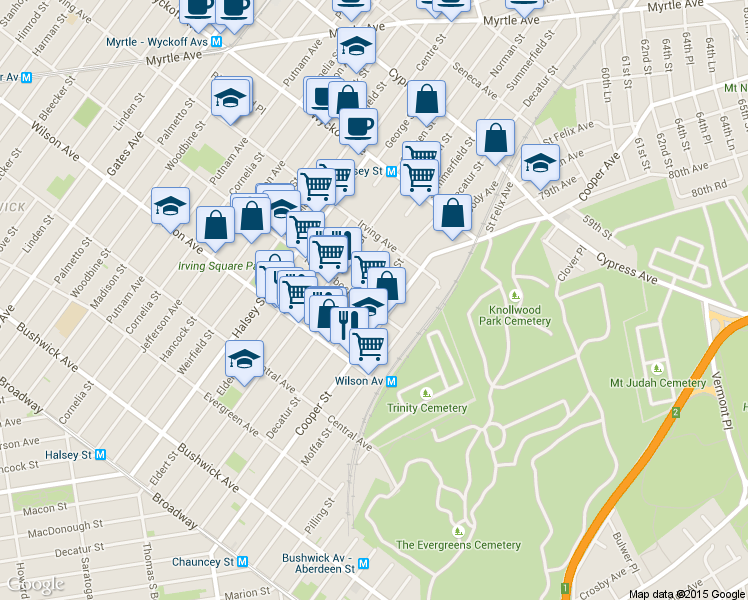 map of restaurants, bars, coffee shops, grocery stores, and more near in Brooklyn