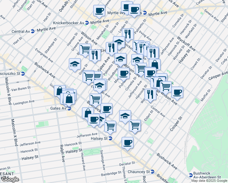 map of restaurants, bars, coffee shops, grocery stores, and more near in Brooklyn