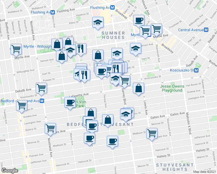 map of restaurants, bars, coffee shops, grocery stores, and more near in Brooklyn