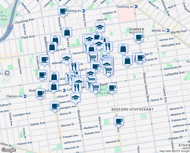map of restaurants, bars, coffee shops, grocery stores, and more near in Brooklyn