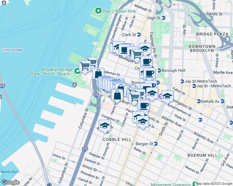 map of restaurants, bars, coffee shops, grocery stores, and more near 41 Garden Place in Brooklyn