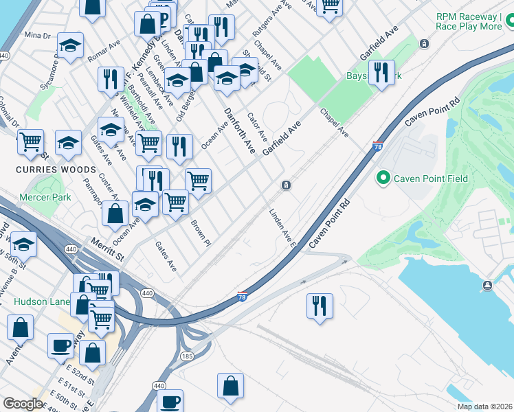 map of restaurants, bars, coffee shops, grocery stores, and more near 333 Princeton Avenue in Jersey City