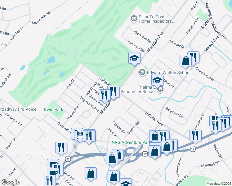 map of restaurants, bars, coffee shops, grocery stores, and more near 315 Hillside Avenue in Springfield